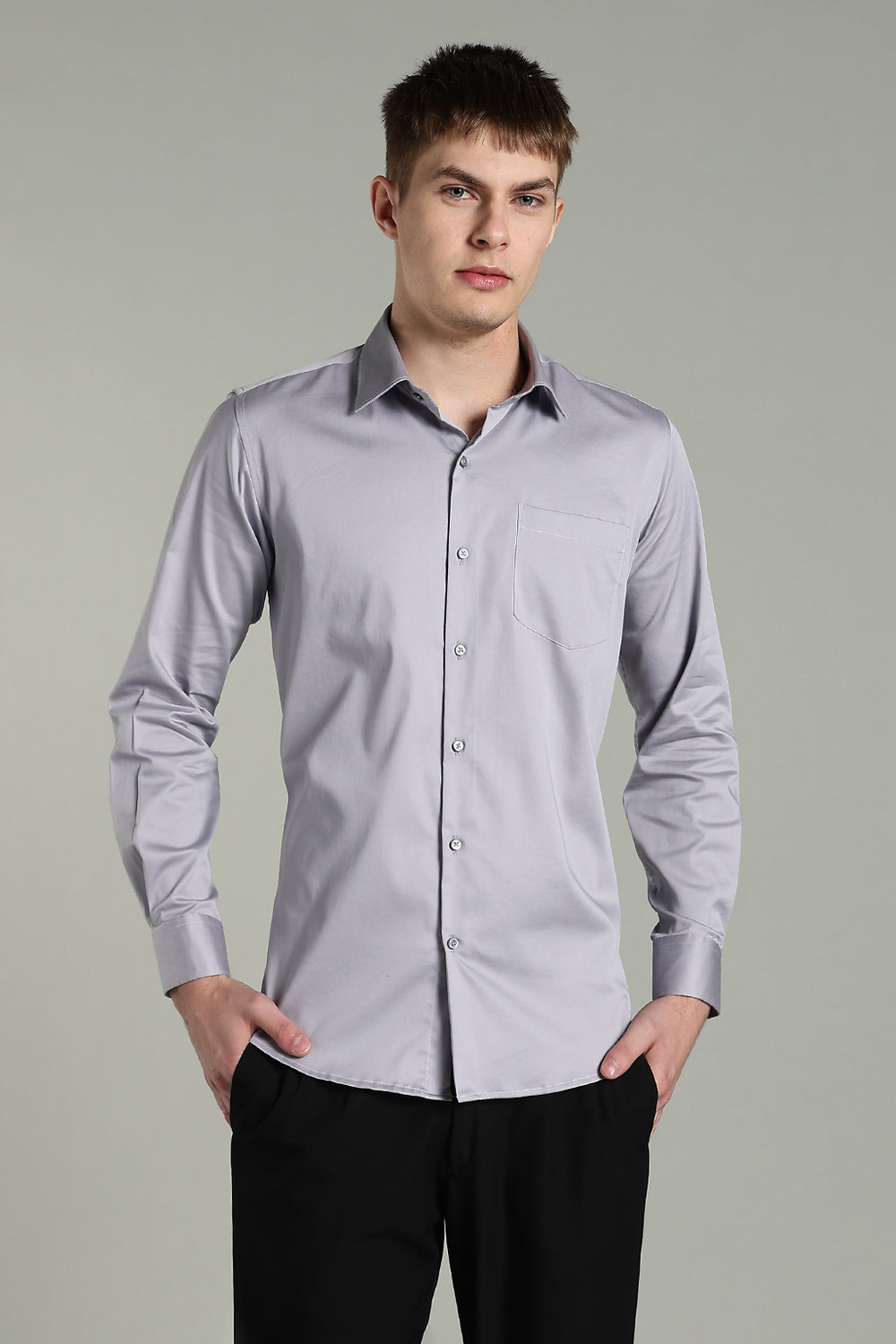 Wrinkle Free Cloud Grey Cotton Shirt