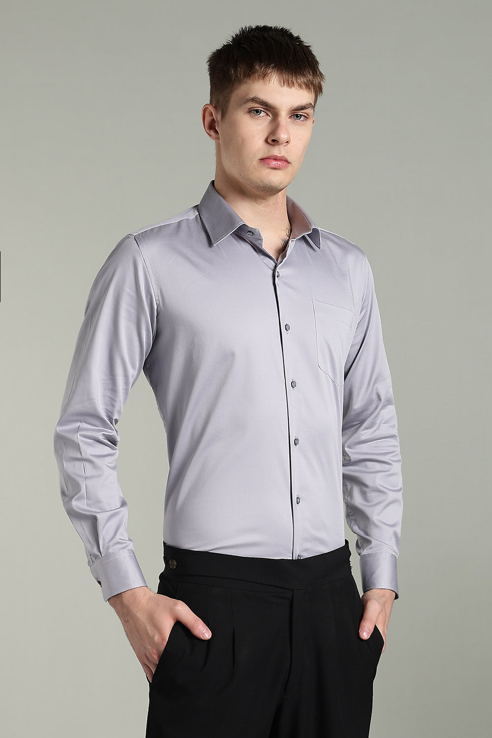 Wrinkle Free Cloud Grey Cotton Shirt
