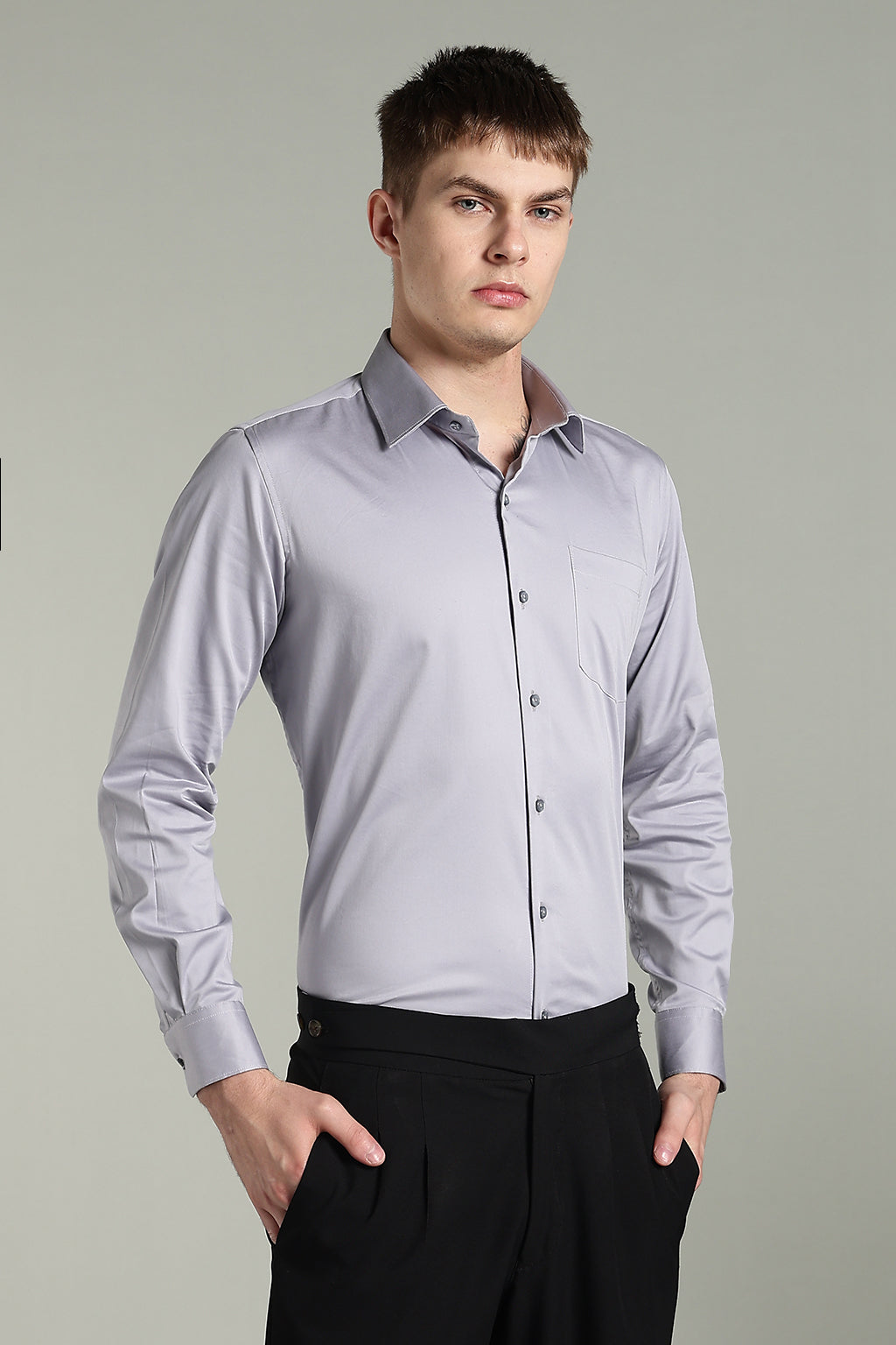 Wrinkle Free Steel Grey Cotton Shirt