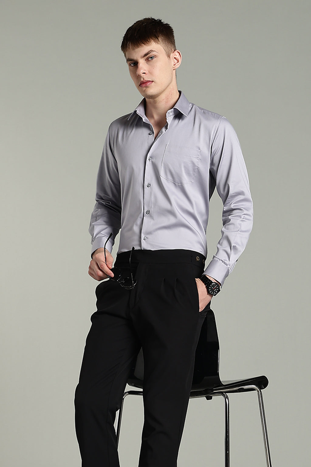 Wrinkle Free Steel Grey Cotton Shirt