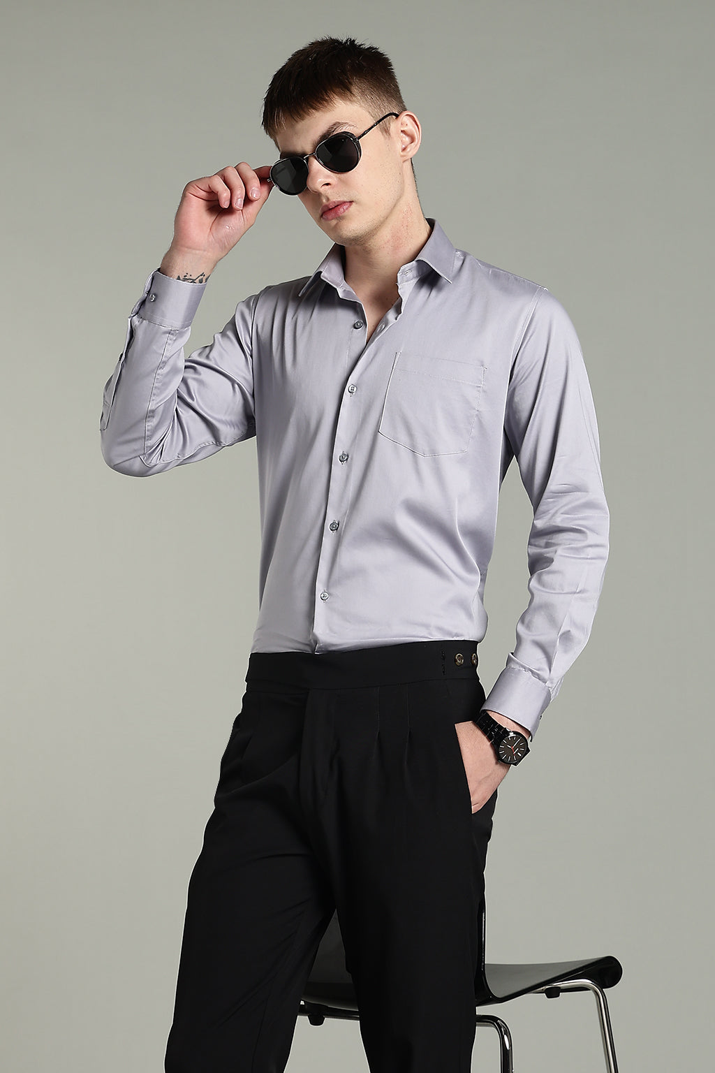 Wrinkle Free Steel Grey Cotton Shirt