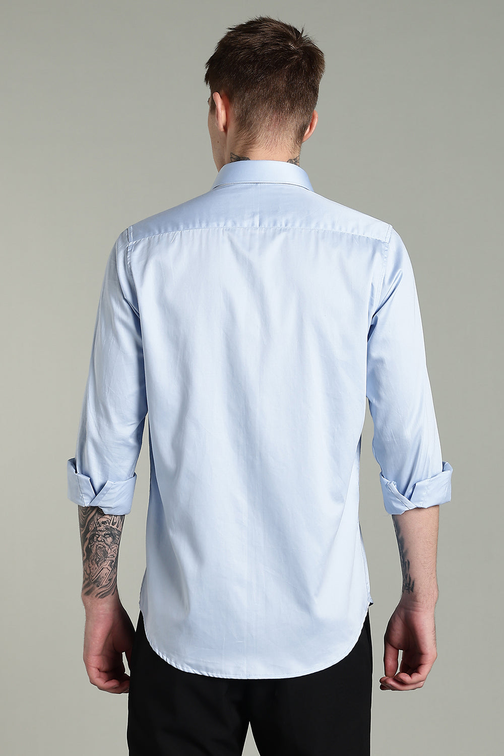 Wrinkle Free Korean Sky Blue Solid Cotton Shirt