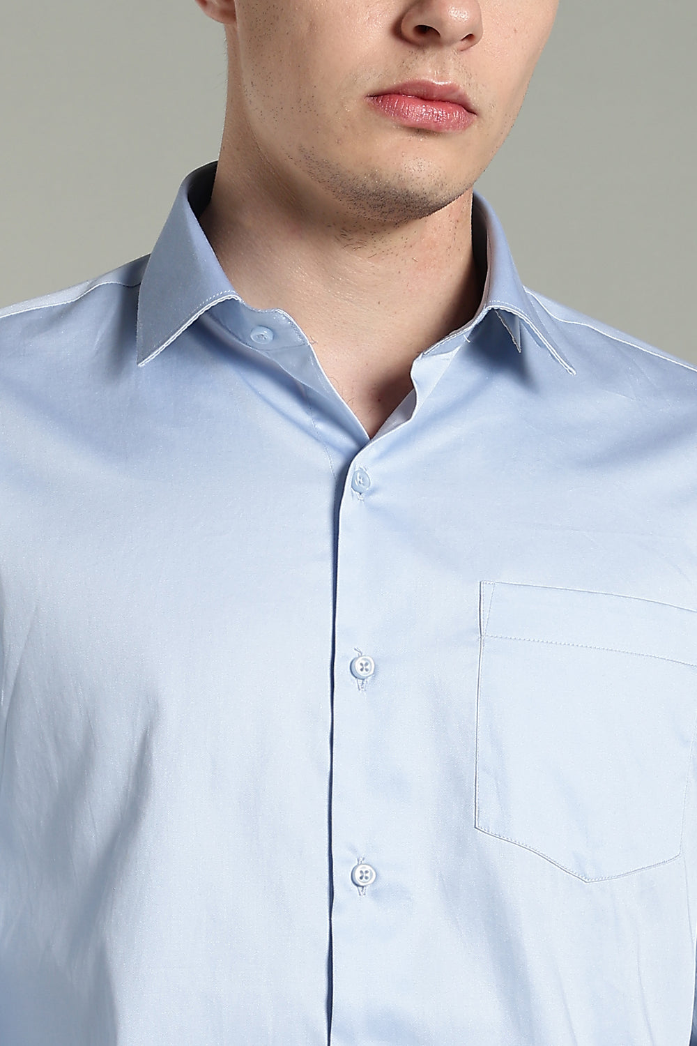 Wrinkle Free Korean Sky Blue Solid Cotton Shirt