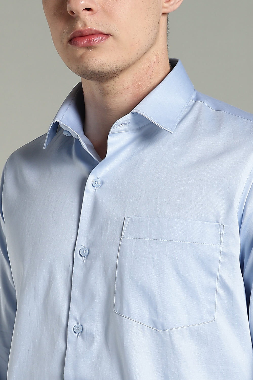 Wrinkle Free Korean Sky Blue Solid Cotton Shirt