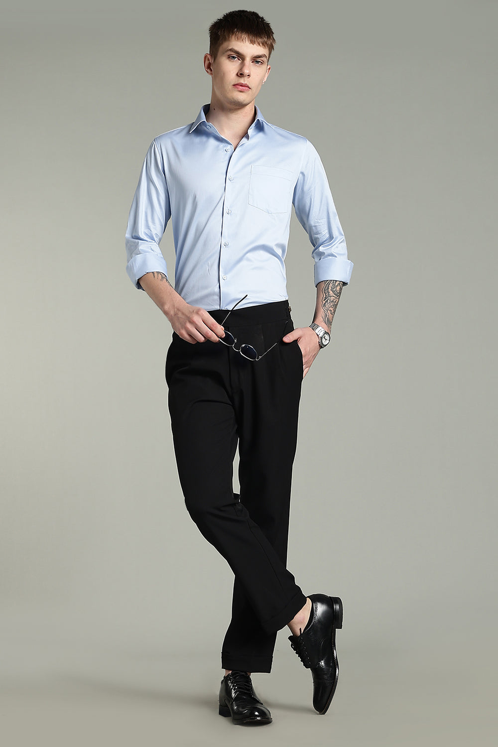 Wrinkle Free Korean Sky Blue Solid Cotton Shirt