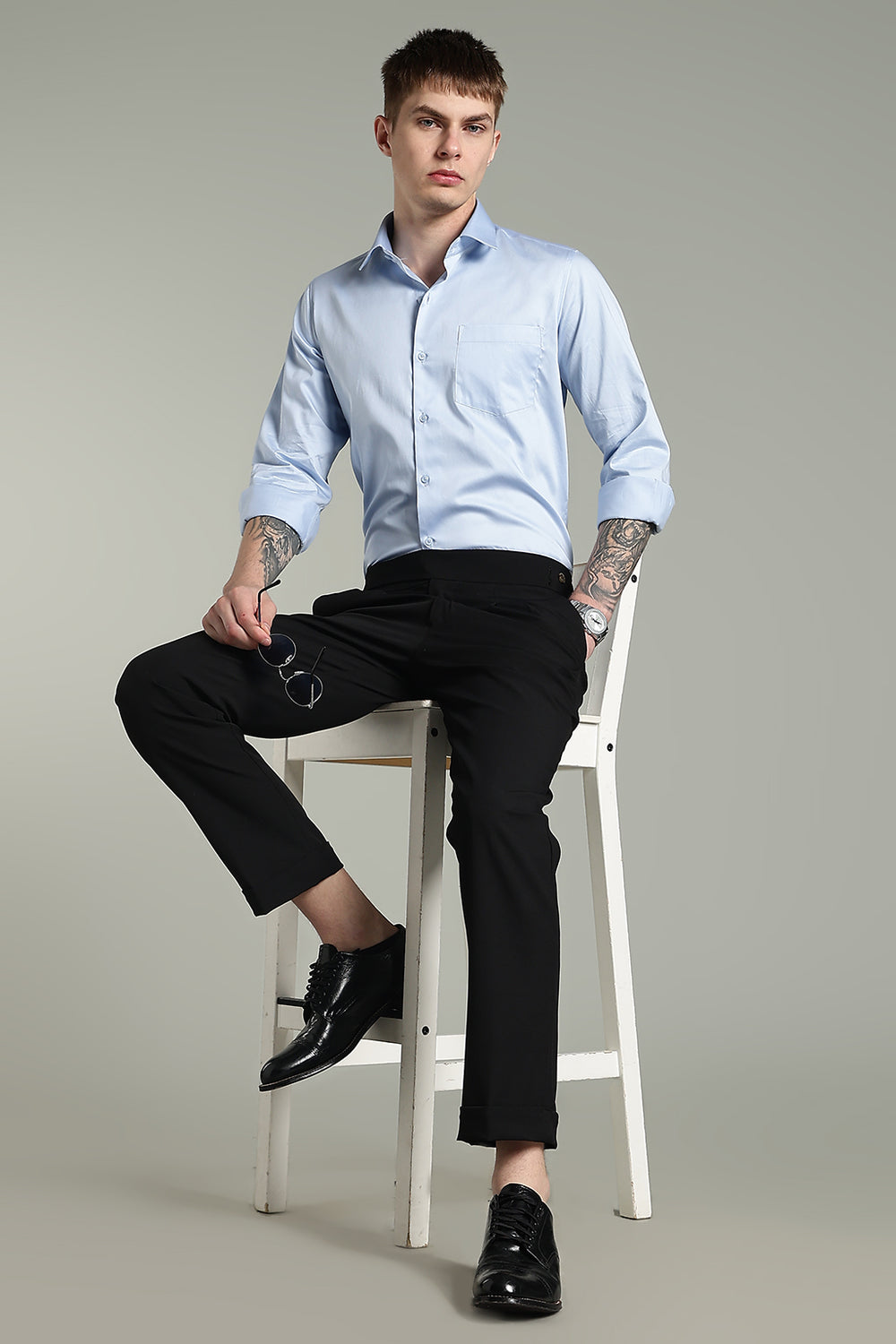 Wrinkle Free Korean Sky Blue Solid Cotton Shirt