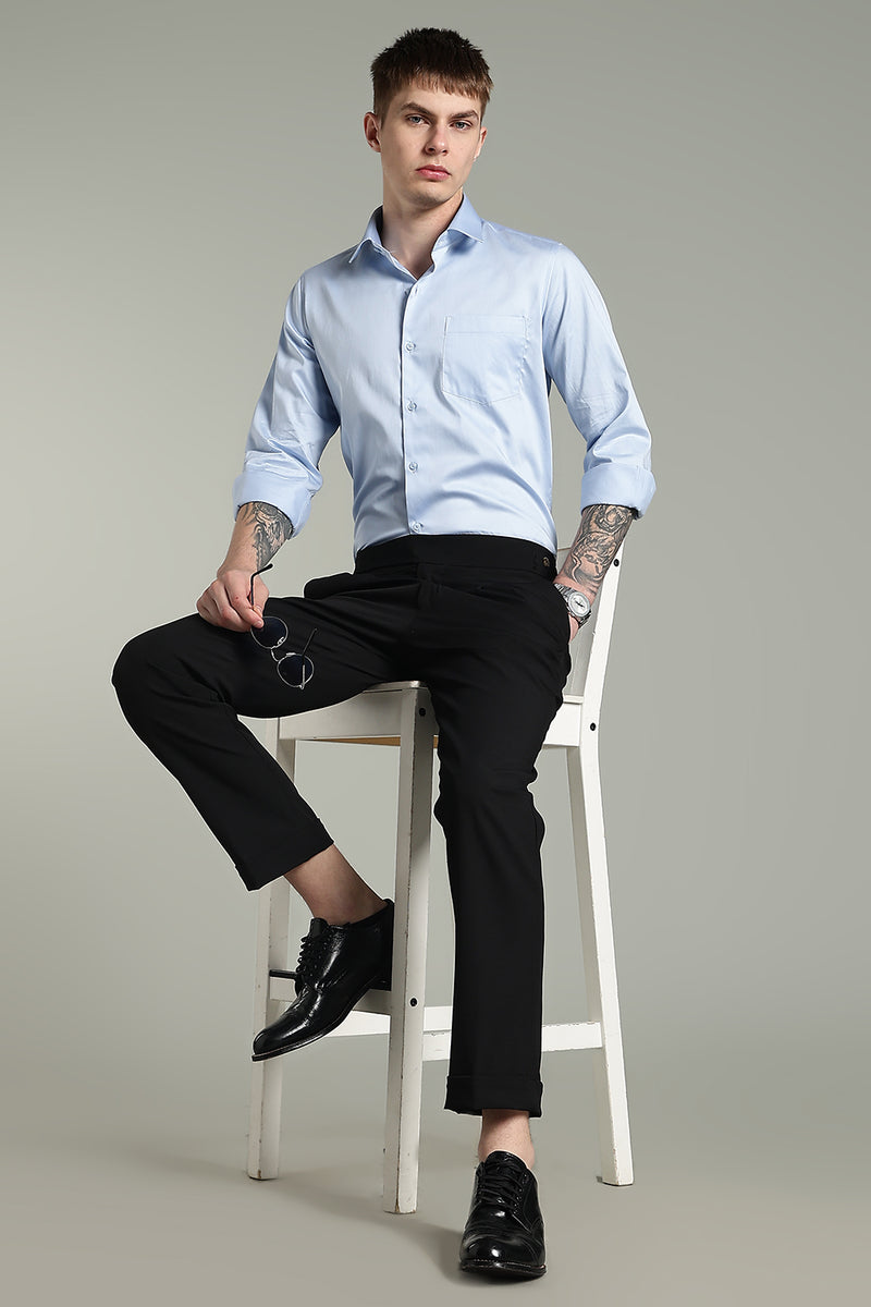 Wrinkle Free Korean Sky Blue Solid Cotton Shirt