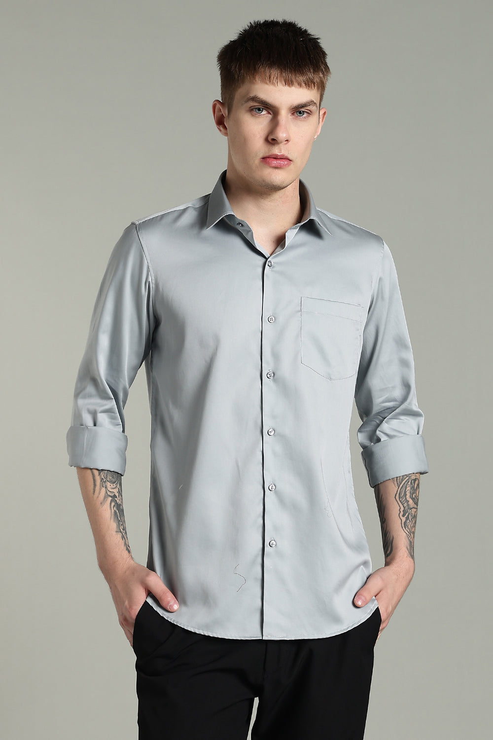 Wrinkle Free Titanium Grey Solid Cotton Shirt
