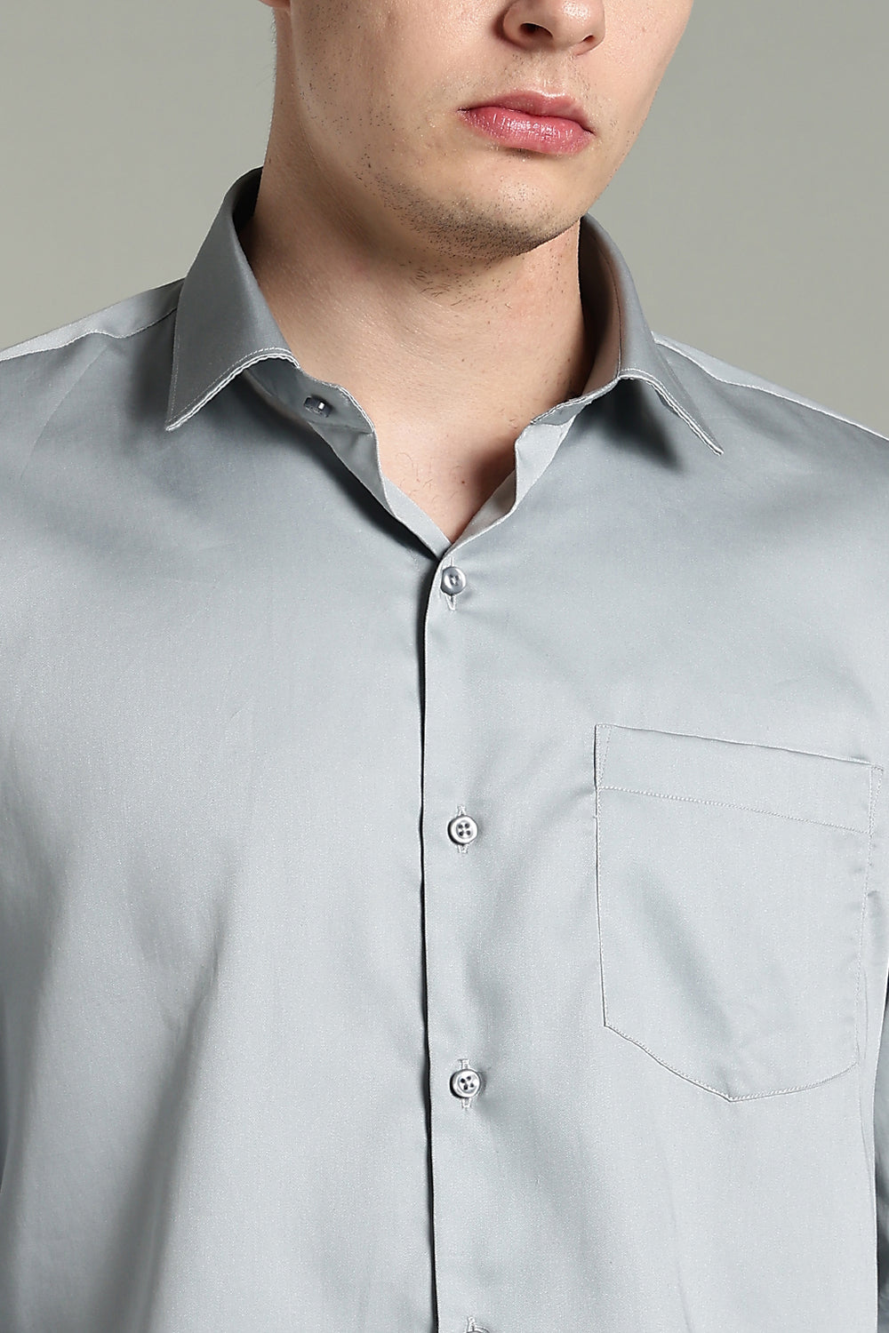 Wrinkle Free Titanium Grey Solid Cotton Shirt