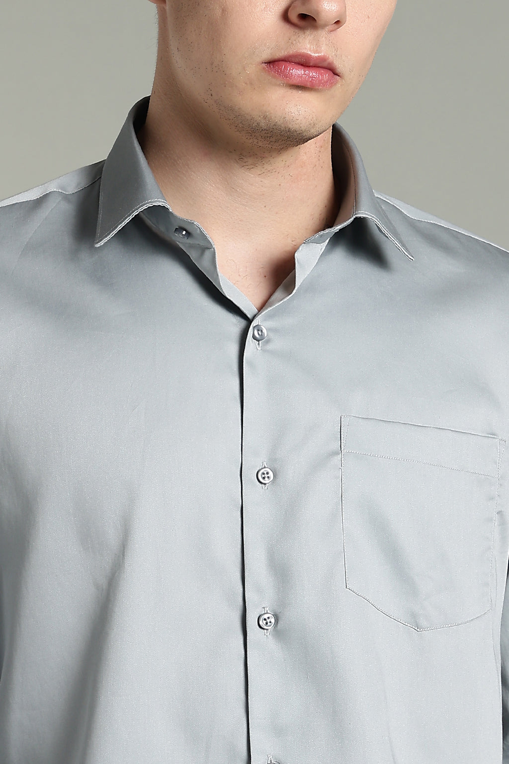 Wrinkle Free Titanium Grey Solid Cotton Shirt