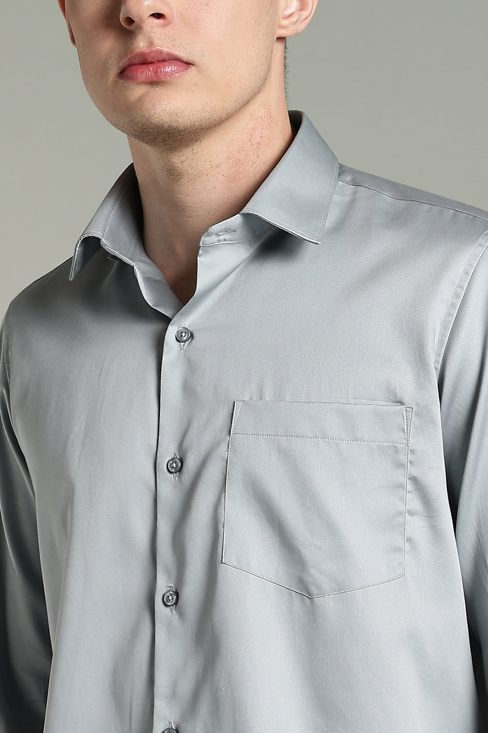 Wrinkle Free Titanium Grey Solid Cotton Shirt