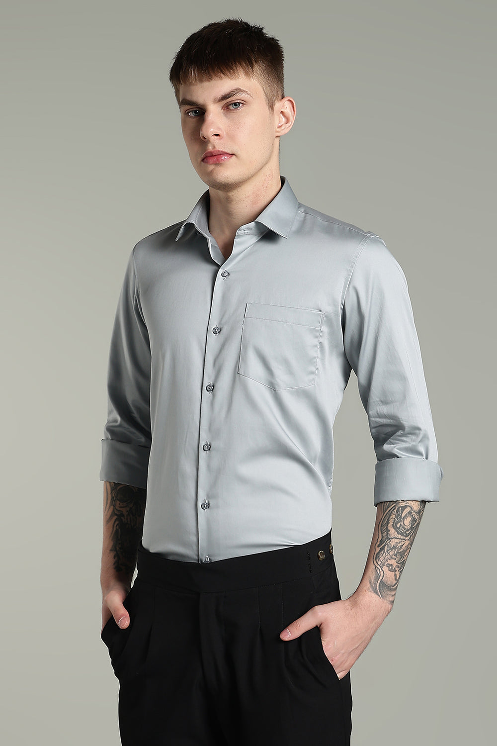 Wrinkle Free Titanium Grey Solid Cotton Shirt