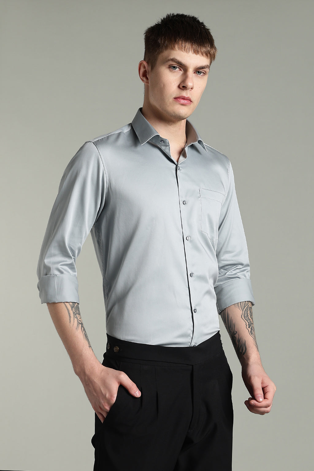 Wrinkle Free Titanium Grey Solid Cotton Shirt