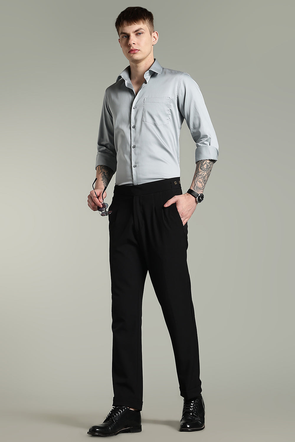 Wrinkle Free Titanium Grey Solid Cotton Shirt