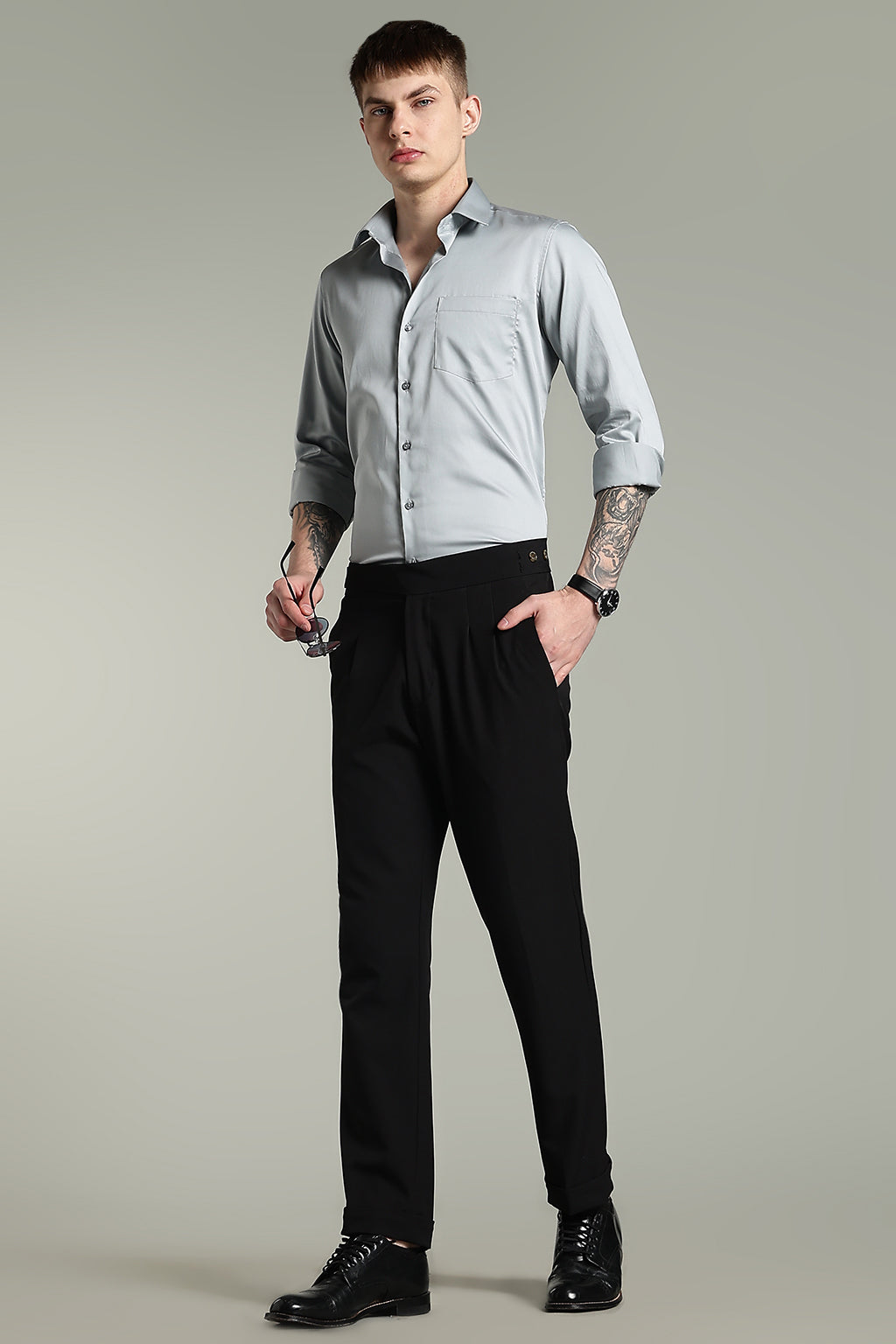 Wrinkle Free Titanium Grey Solid Cotton Shirt