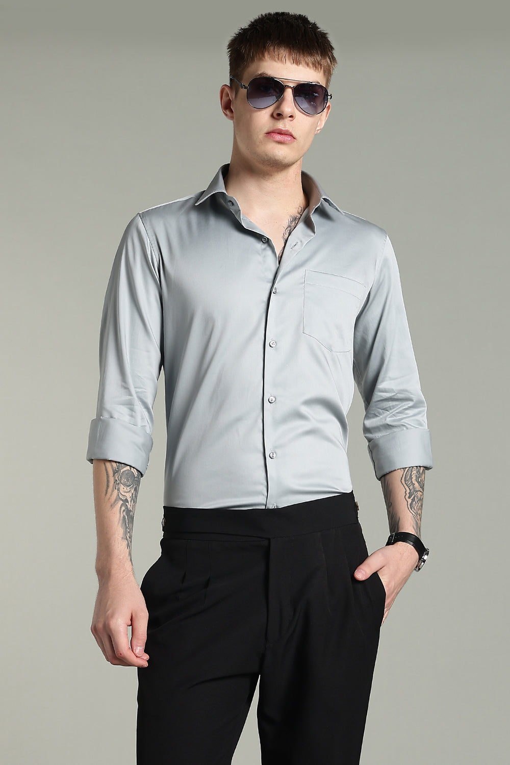 Wrinkle Free Titanium Grey Solid Cotton Shirt