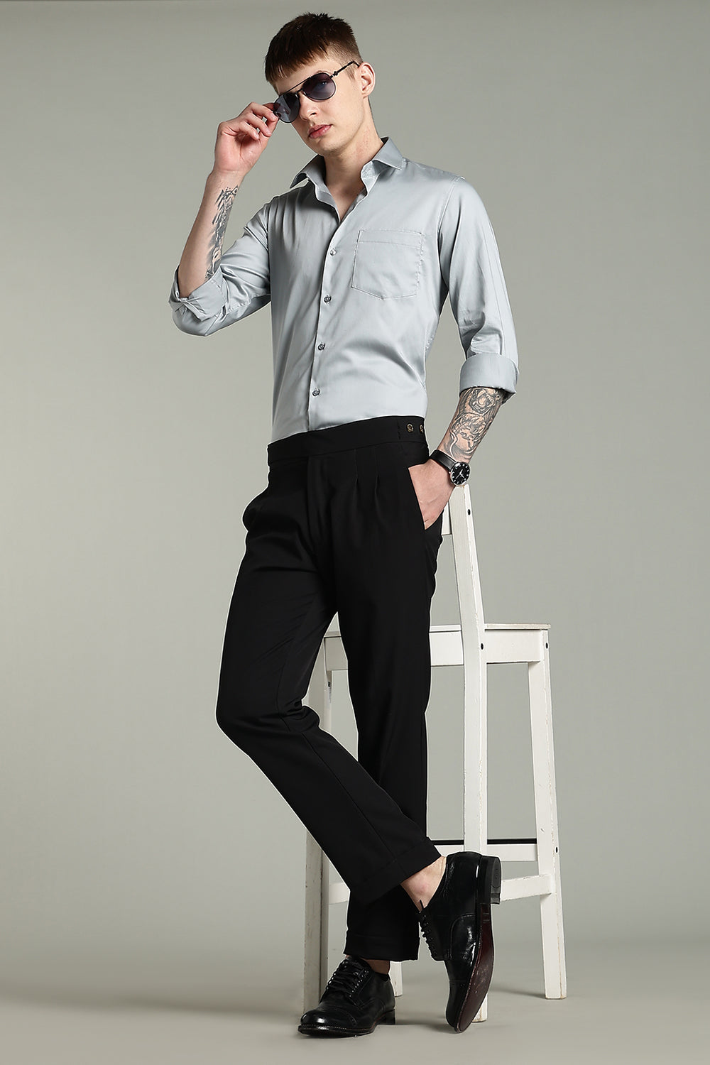 Wrinkle Free Titanium Grey Solid Cotton Shirt
