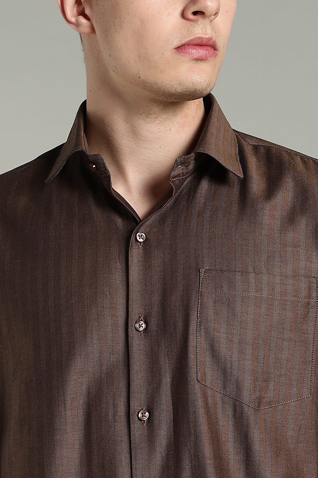 Self Strips Charcoal Brown Cotton Shirt