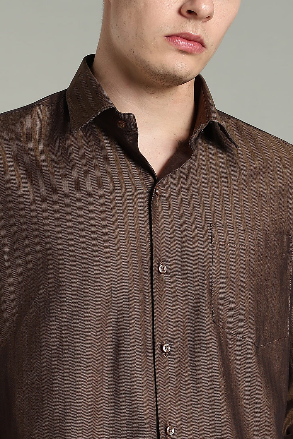 Self Strips Charcoal Brown Cotton Shirt