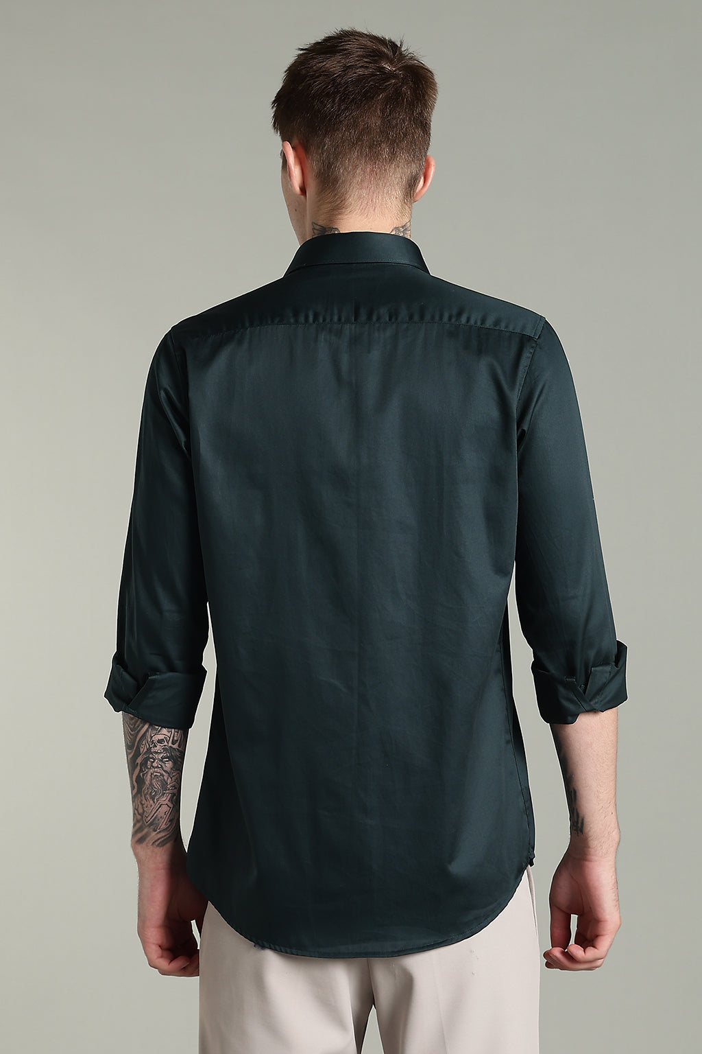 Wrinkle Free Bottle Green Solid Cotton Shirt