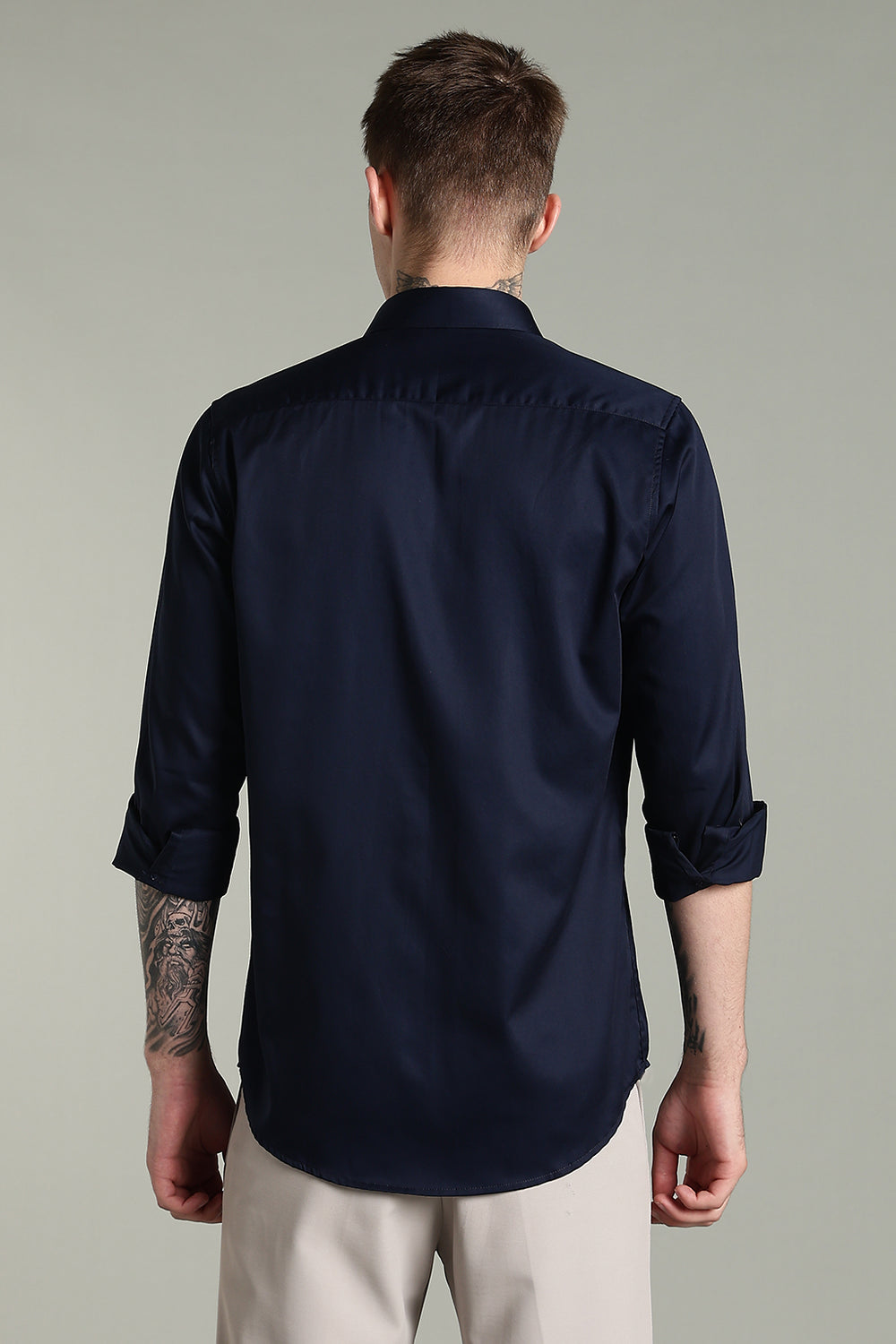 Wrinkle Free Navy Blue Solid Cotton Shirt