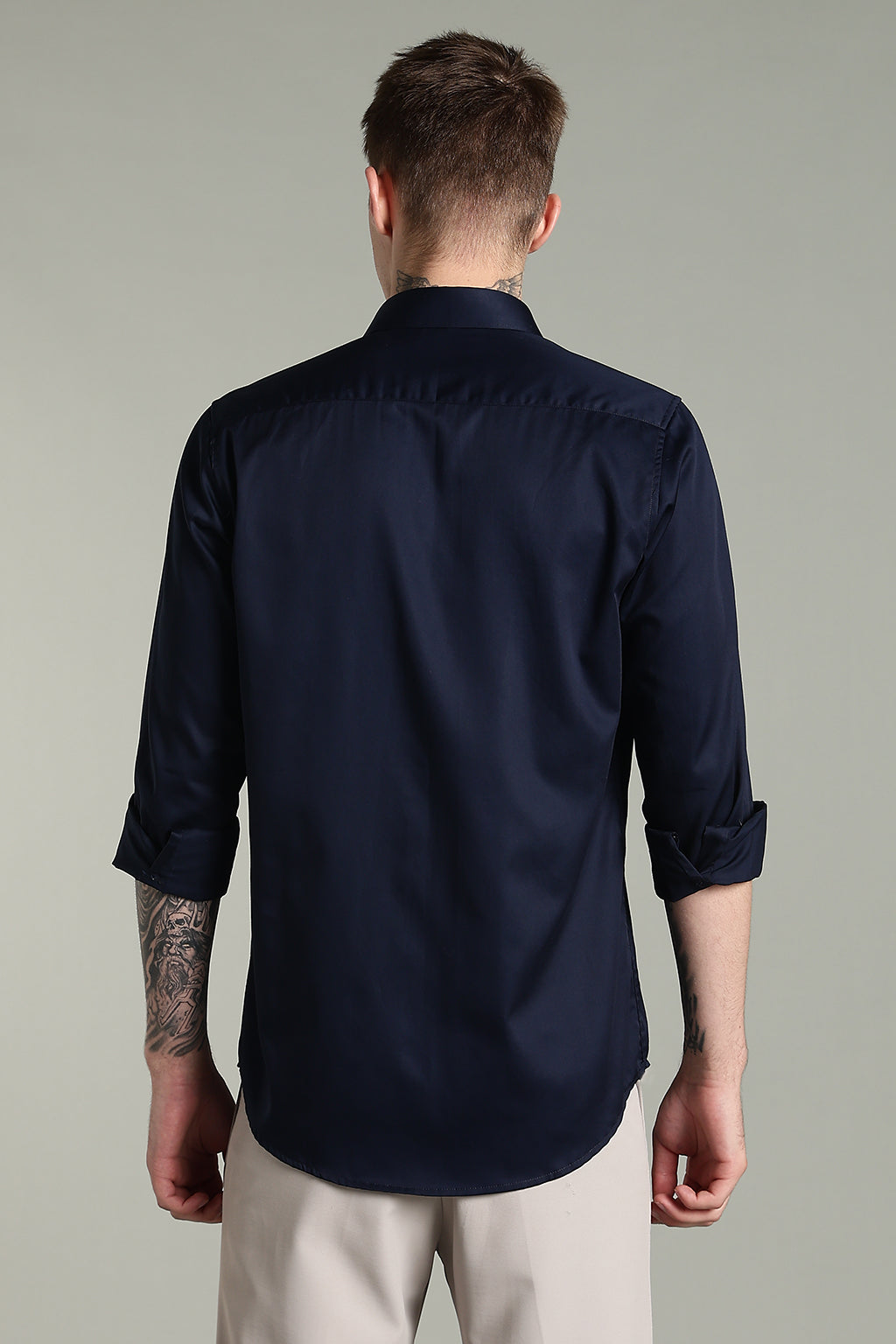 Wrinkle Free Navy Blue Solid Cotton Shirt