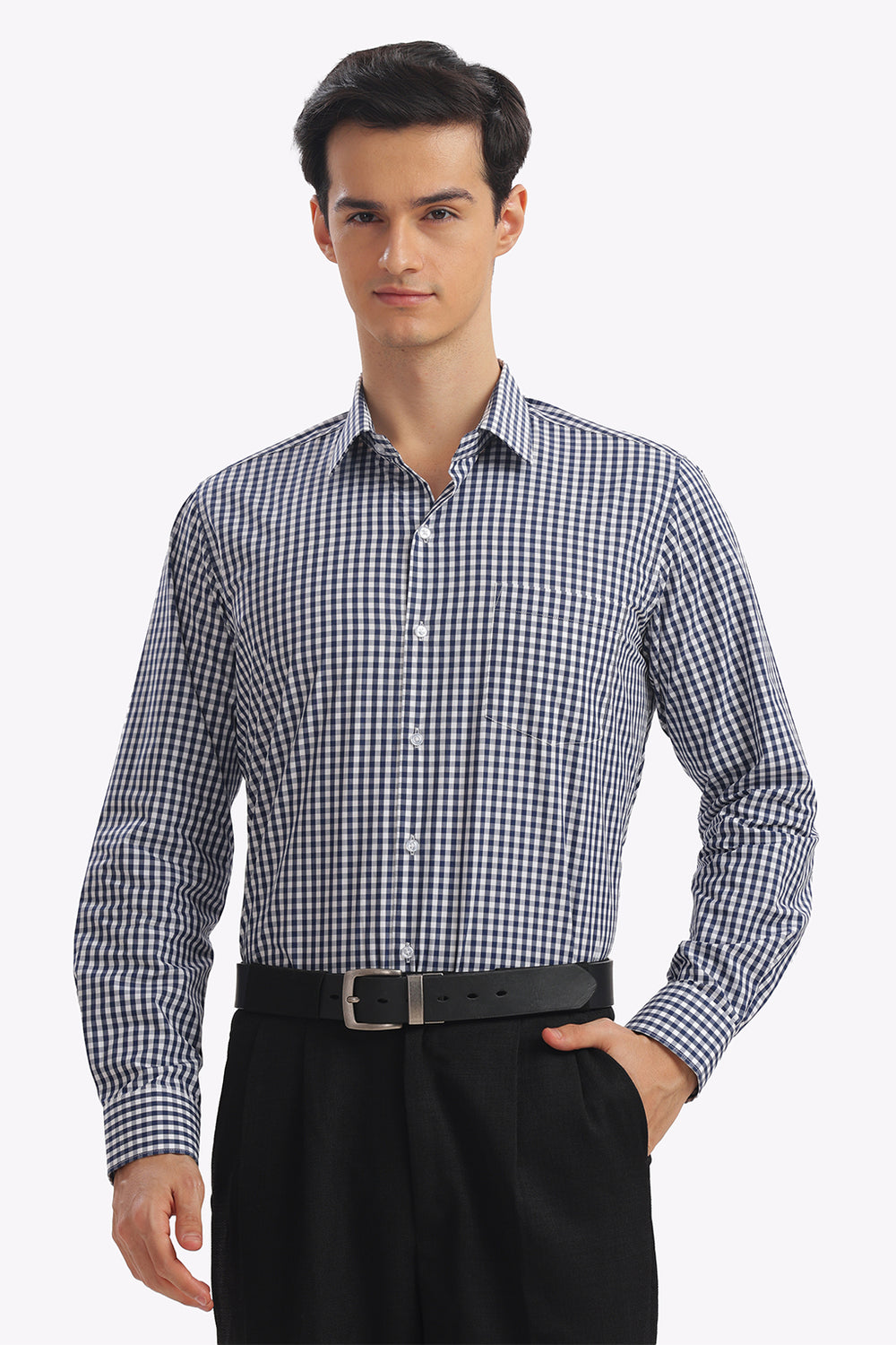 Navy Blue Checks Formal Shirt
