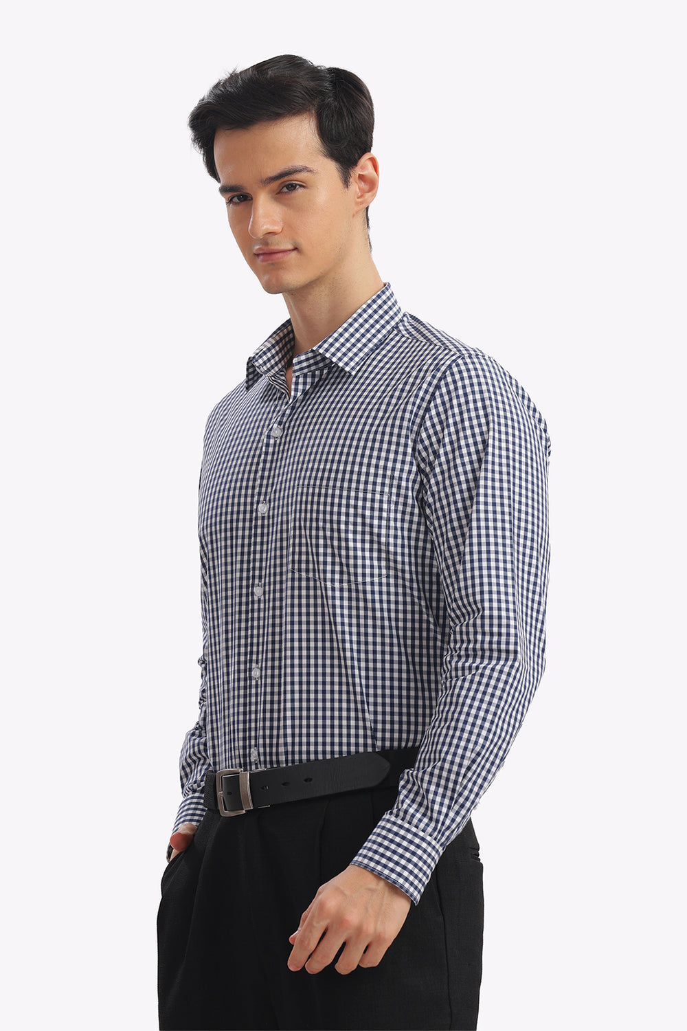 Navy Blue Checks Formal Shirt