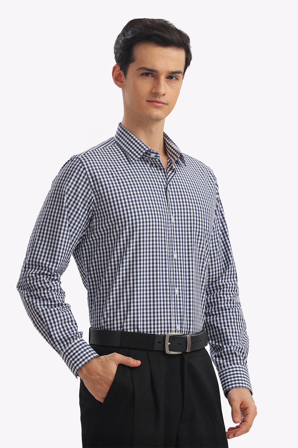 Navy Blue Checks Formal Shirt