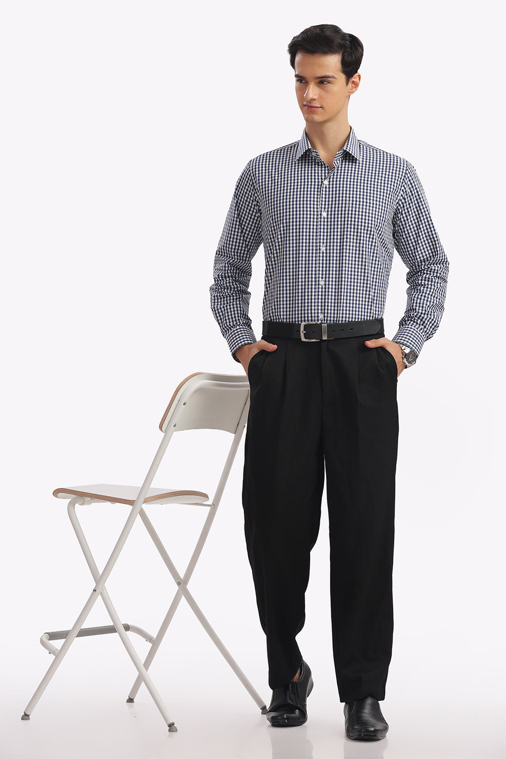 Navy Blue Checks Formal Shirt