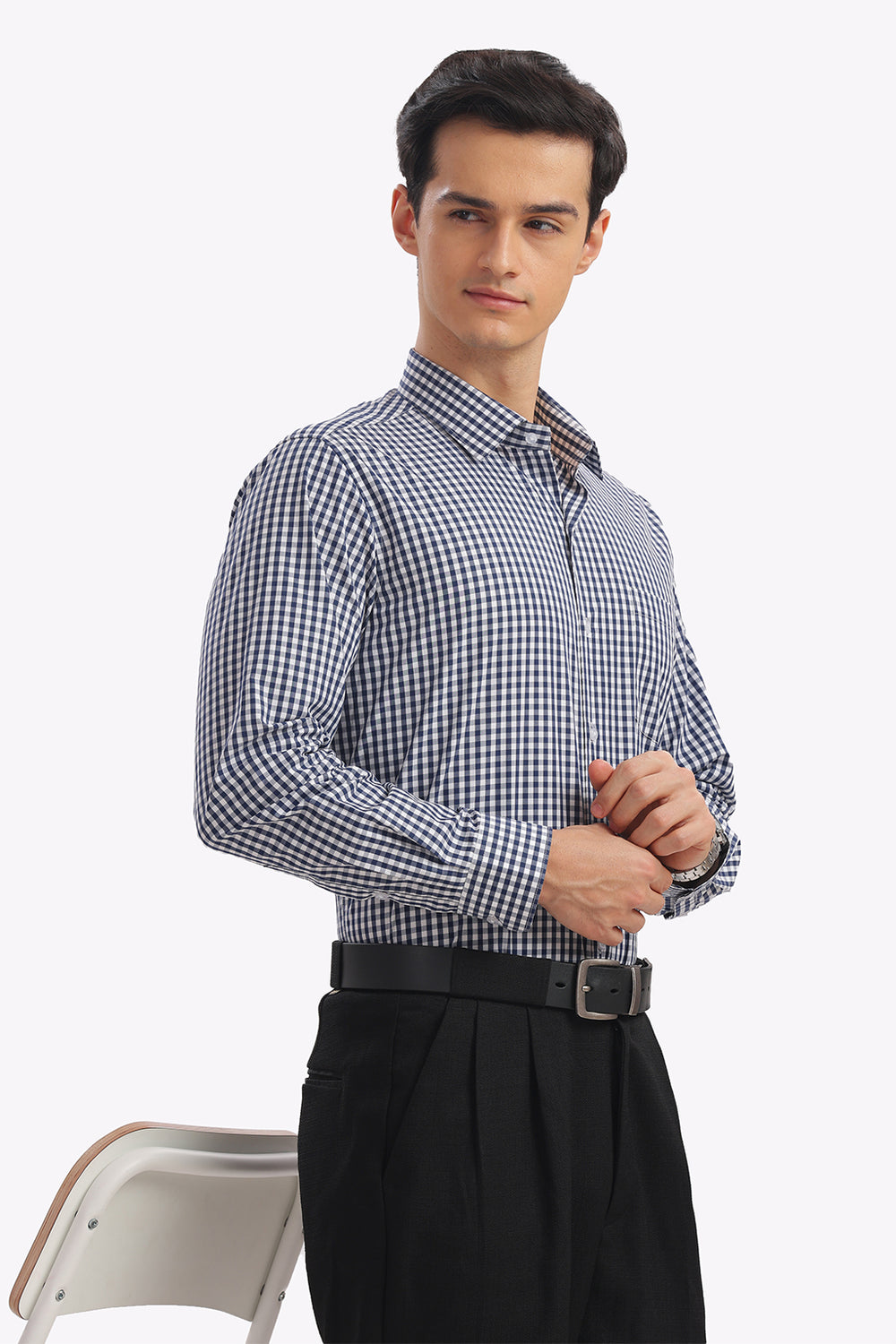 Navy Blue Checks Formal Shirt
