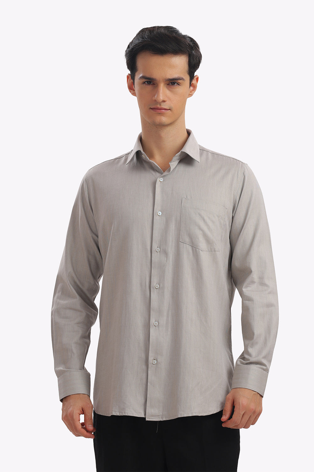 Self Strips Greige Formal Cotton Shirt