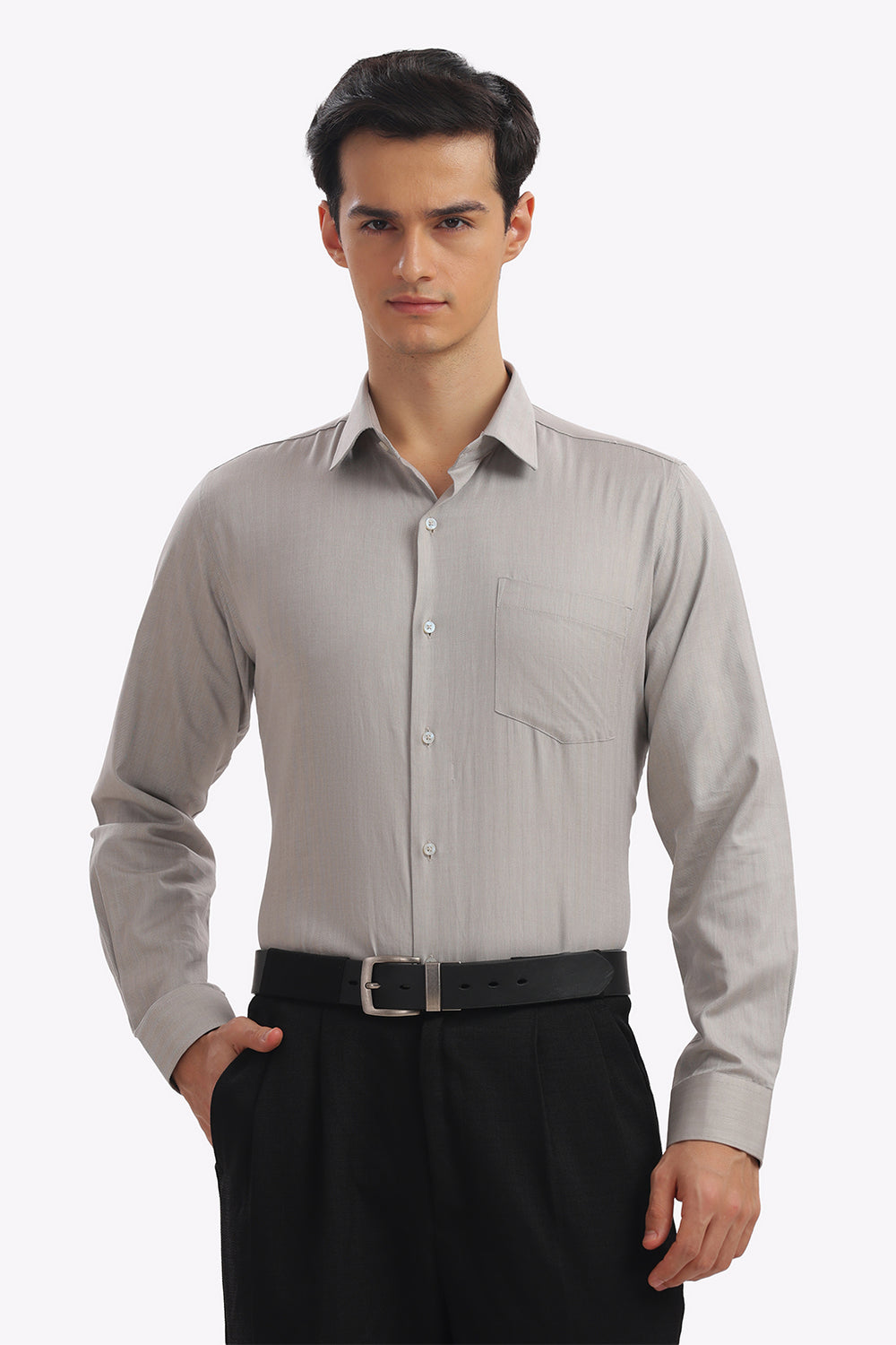 Self Strips Greige Formal Cotton Shirt