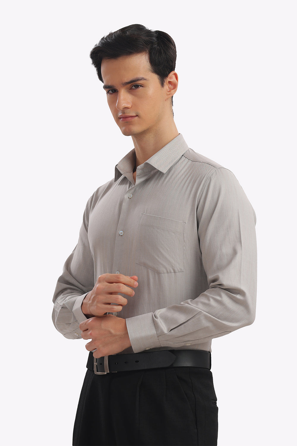 Self Strips Greige Formal Cotton Shirt