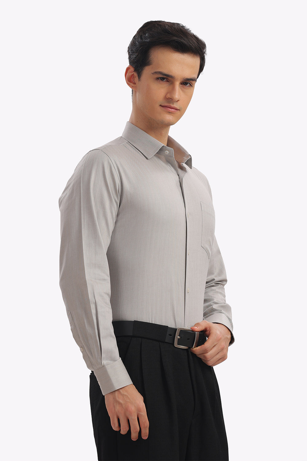 Self Strips Greige Formal Cotton Shirt