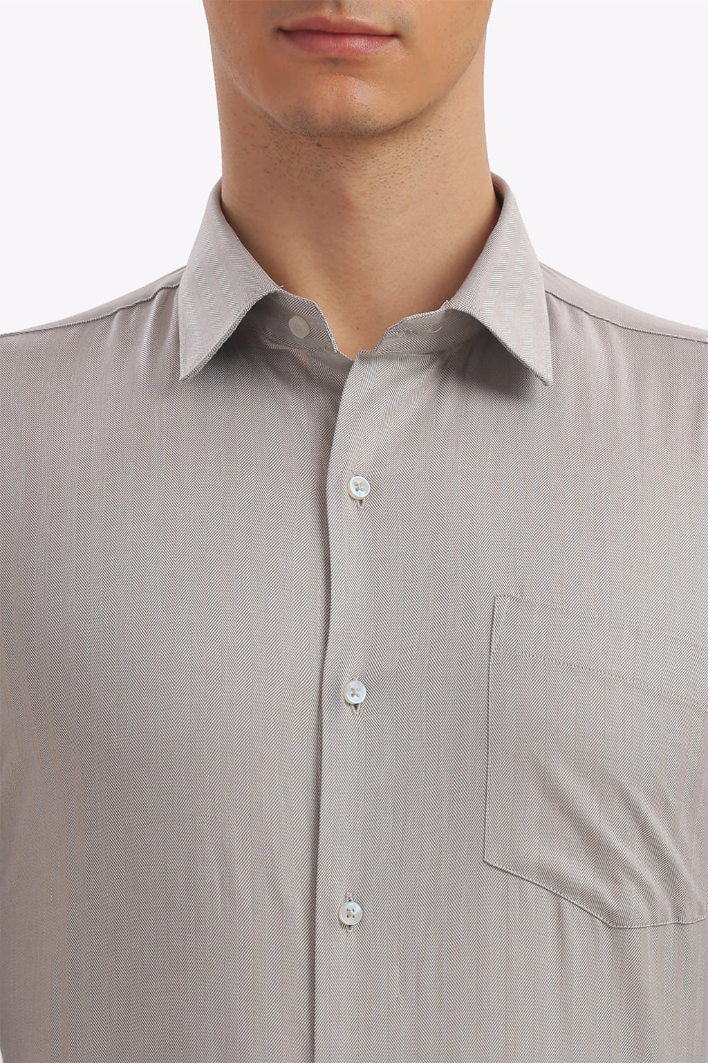 Self Strips Greige Formal Cotton Shirt