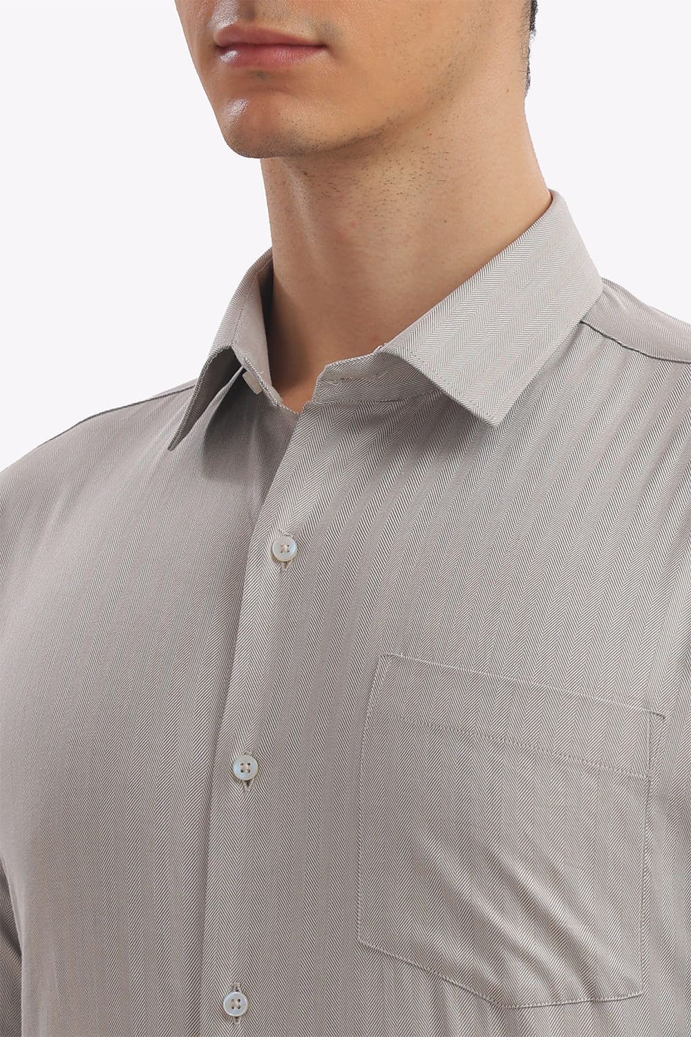 Self Strips Greige Formal Cotton Shirt