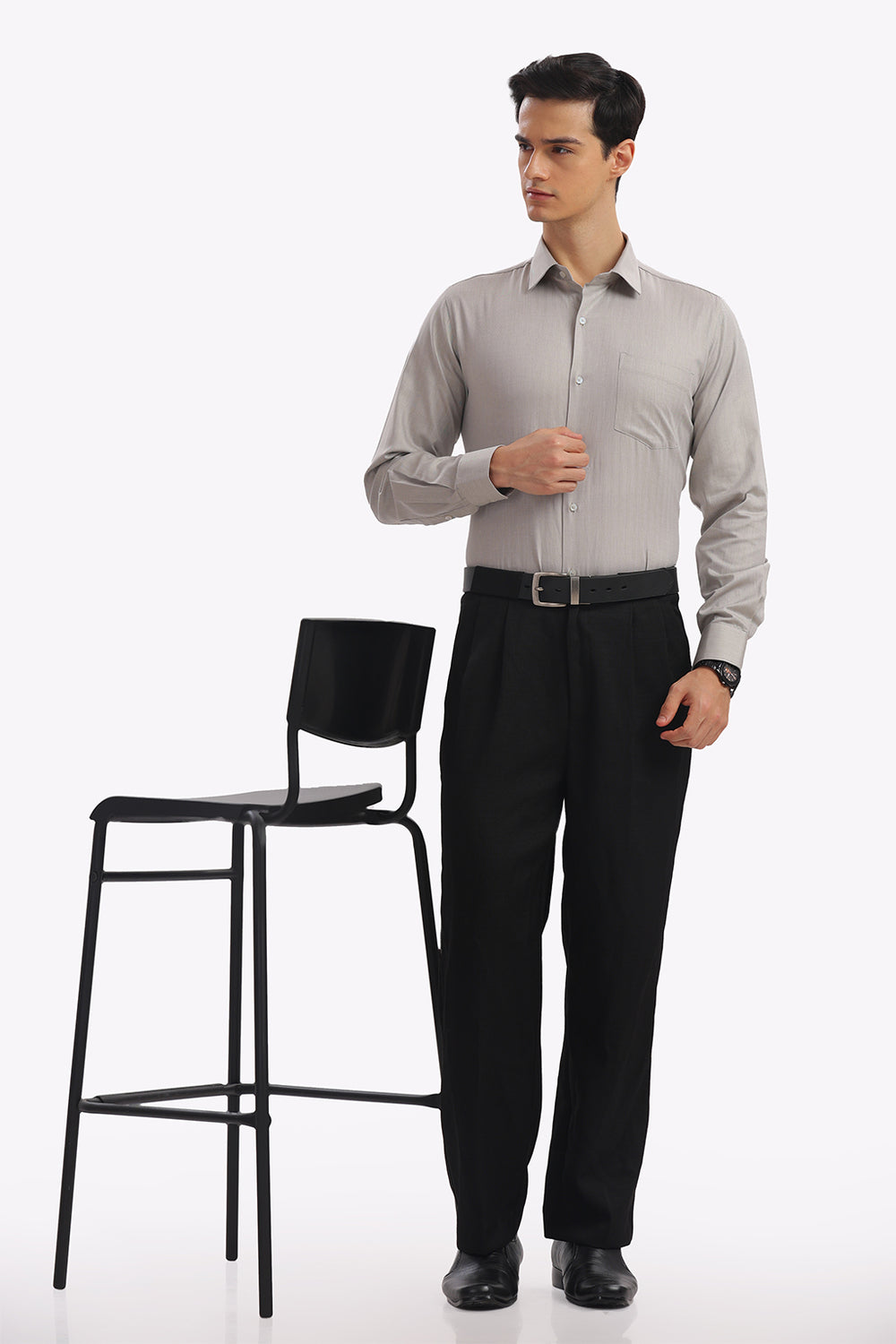 Self Strips Greige Formal Cotton Shirt