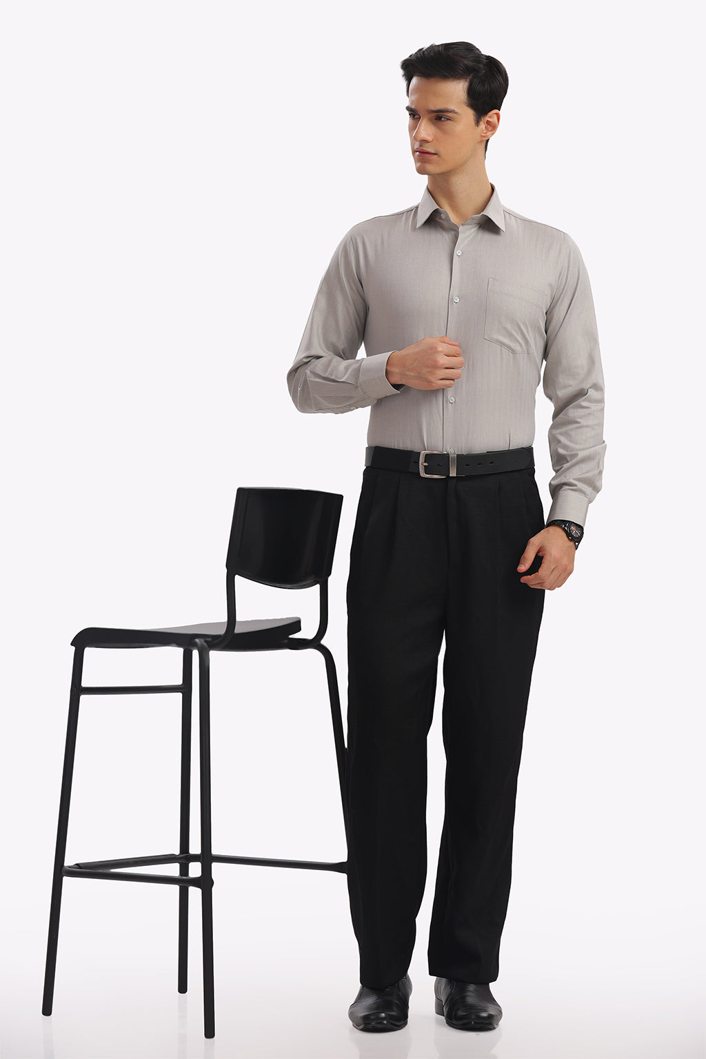 Self Strips Greige Formal Cotton Shirt