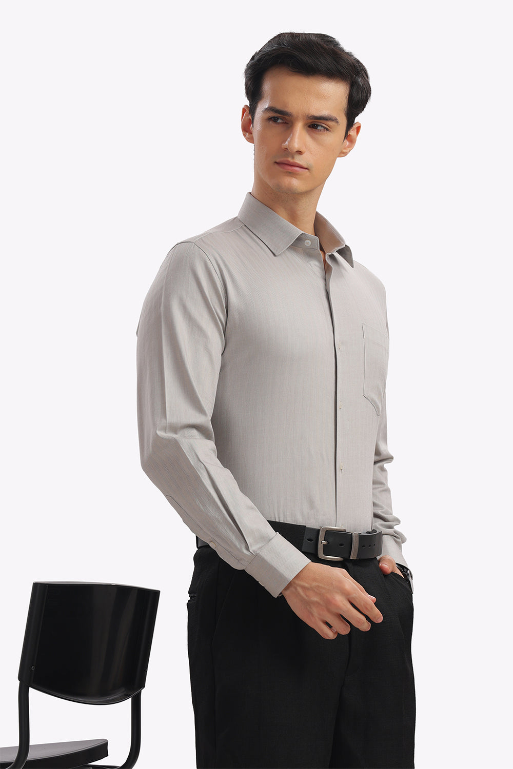 Self Strips Greige Formal Cotton Shirt