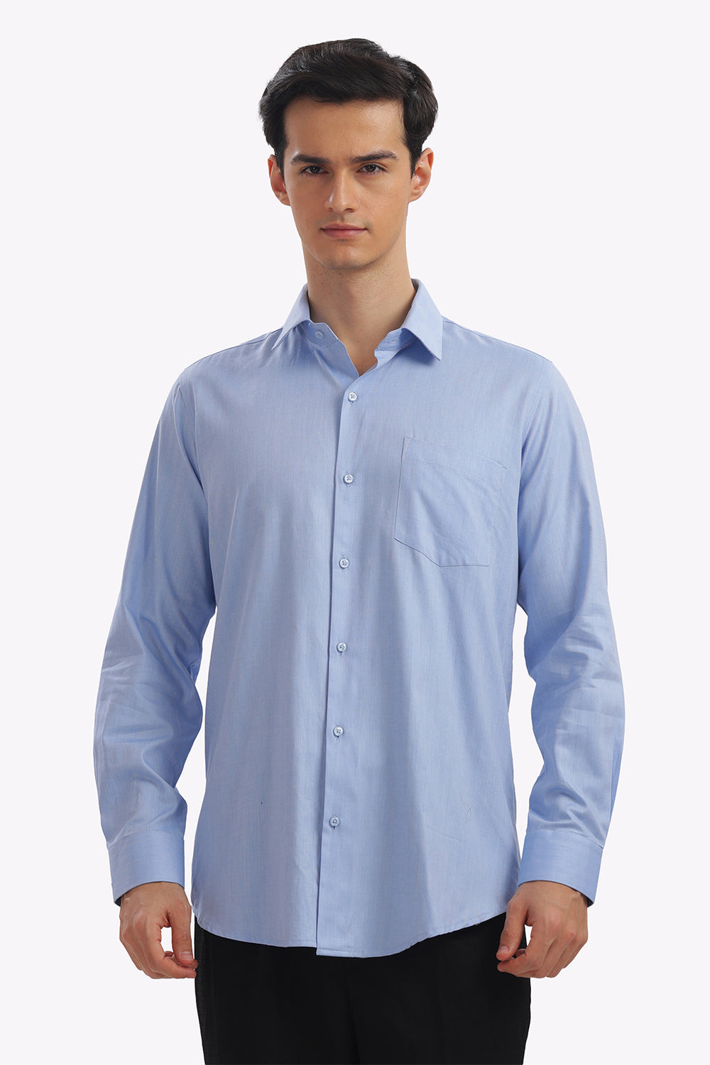 Self Strips Sky Blue Formal Cotton Shirt