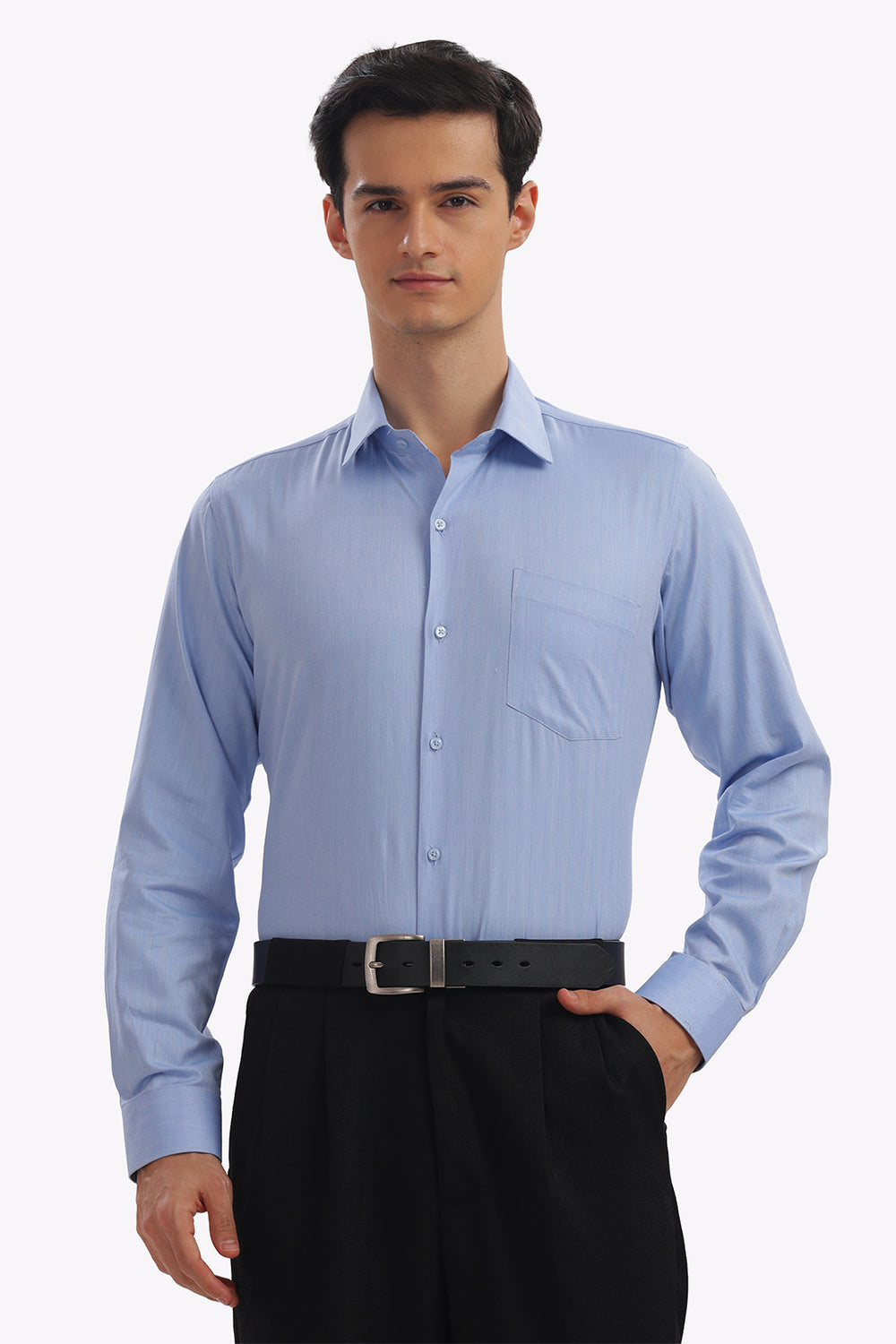 Self Strips Sky Blue Formal Cotton Shirt