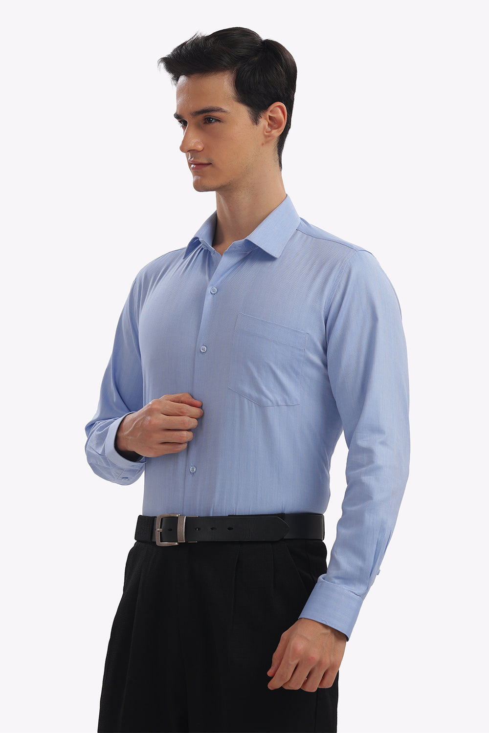 Self Strips Sky Blue Formal Cotton Shirt