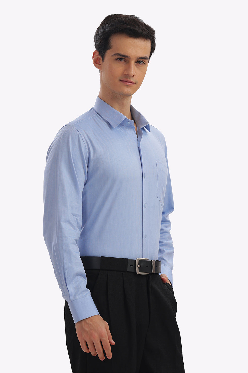 Self Strips Sky Blue Formal Cotton Shirt