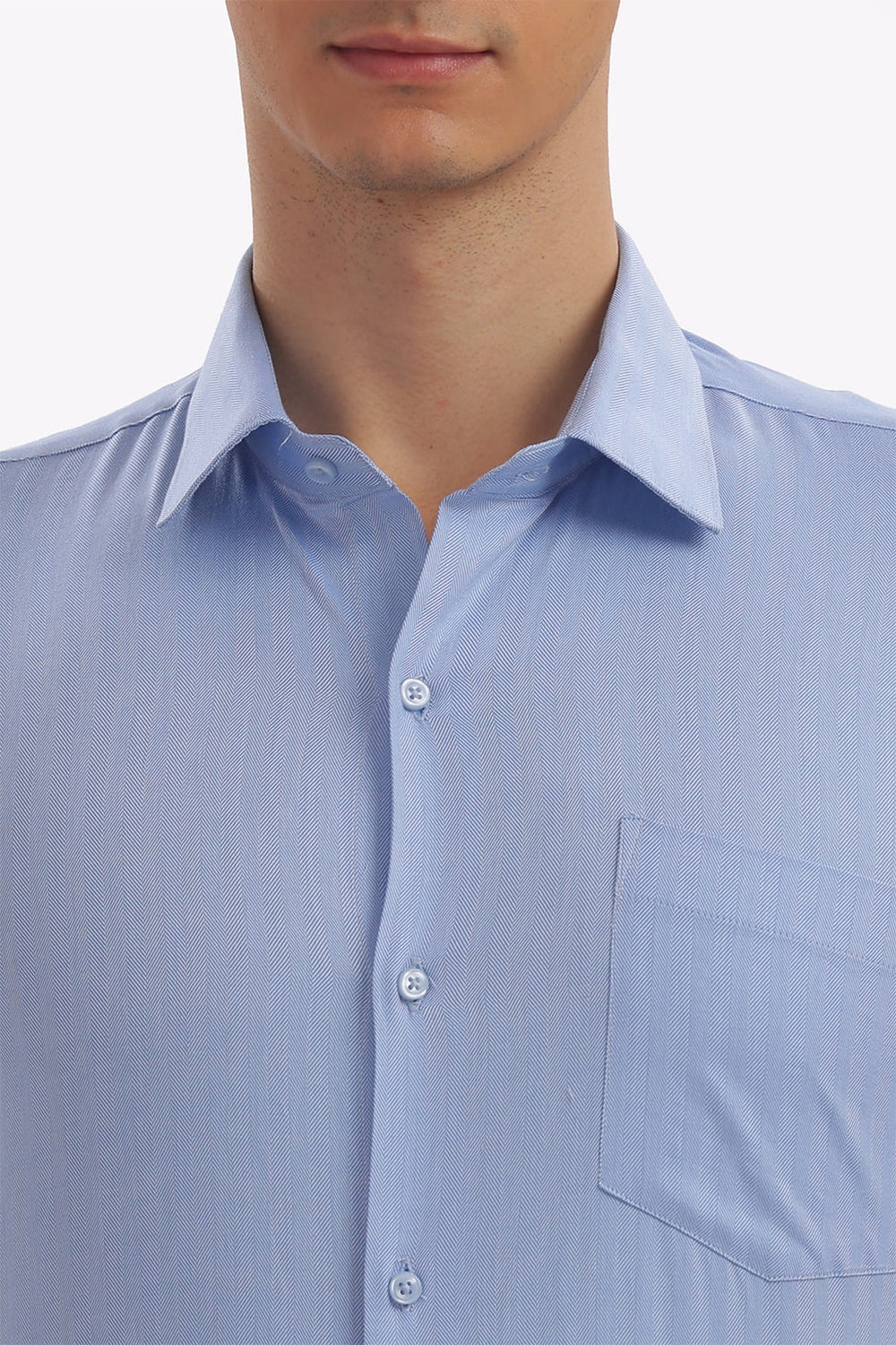 Self Strips Sky Blue Formal Cotton Shirt
