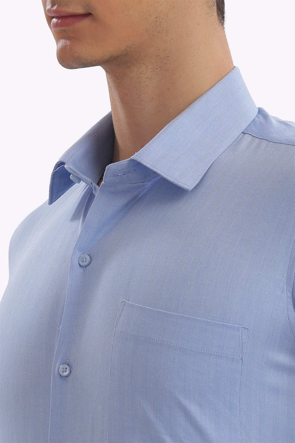 Self Strips Sky Blue Formal Cotton Shirt
