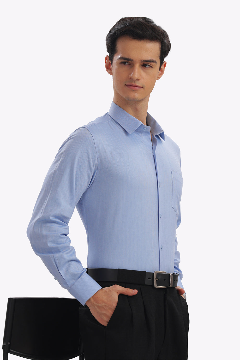 Self Strips Sky Blue Formal Cotton Shirt