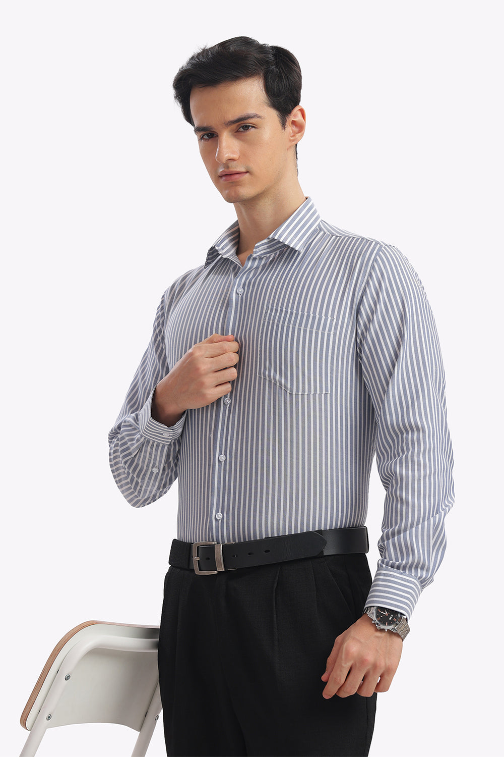 Blue Striped Formal Cotton Shirt
