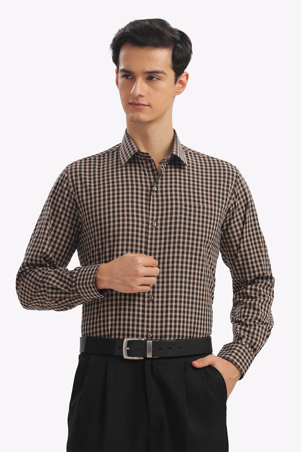 Quick Dry Bricks Brown Checks Formal Shirt