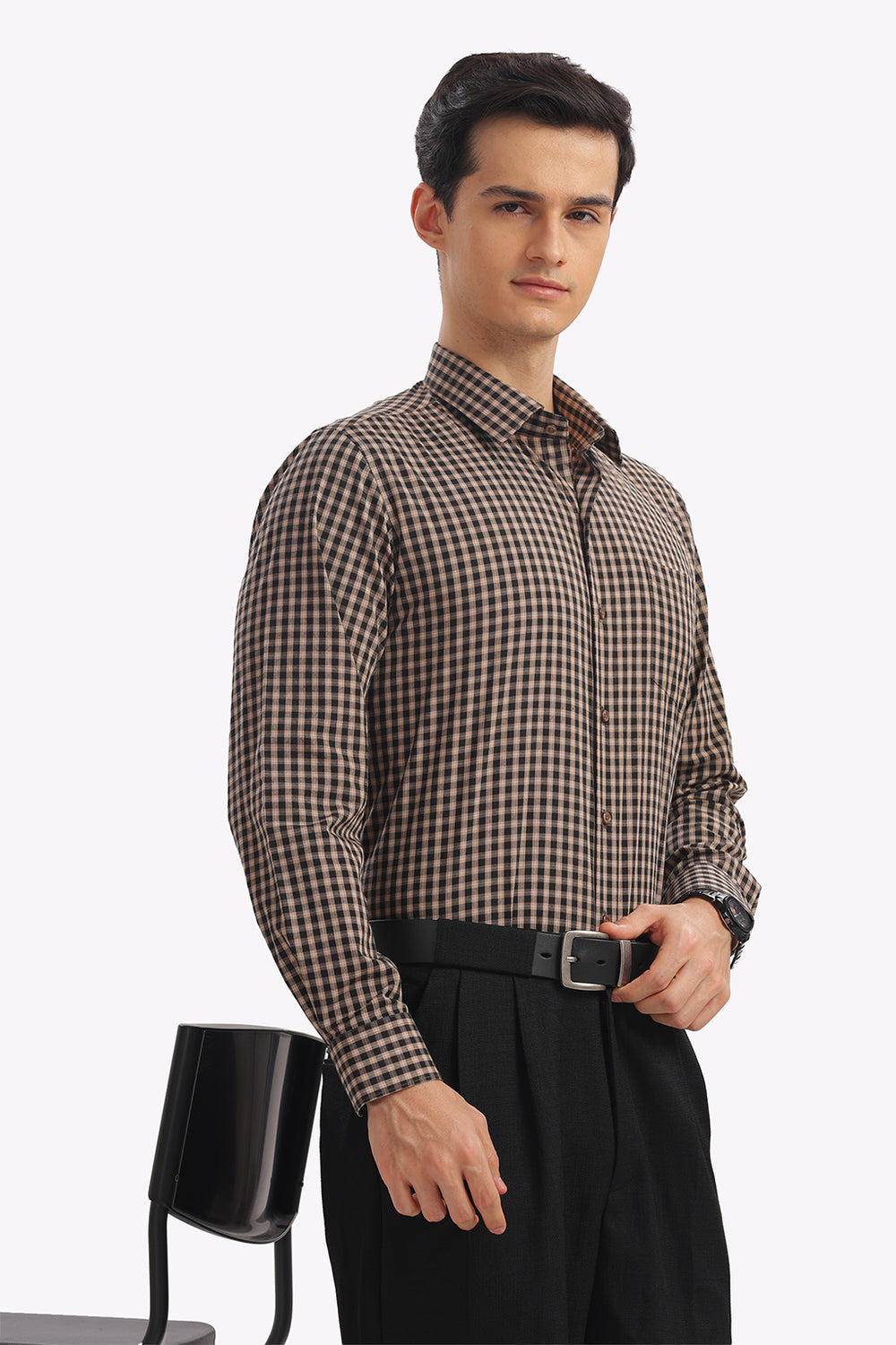 Quick Dry Bricks Brown Checks Formal Shirt